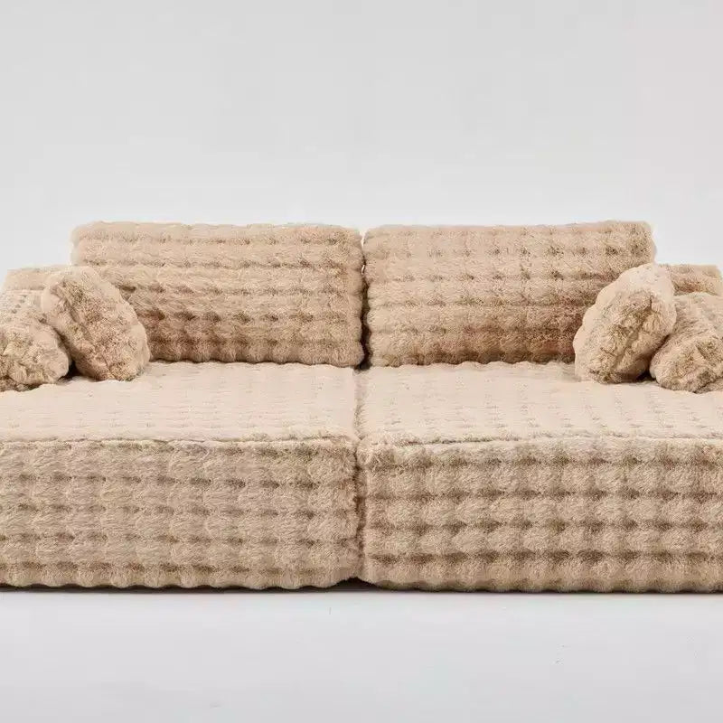 Karl Home |93 inch Wide Bubble Fleece Upholstered Oversized Lounge Sofa Grand Leisure Chaise King Size Boneless Couch Sleeper Sofa Bed for Living Room