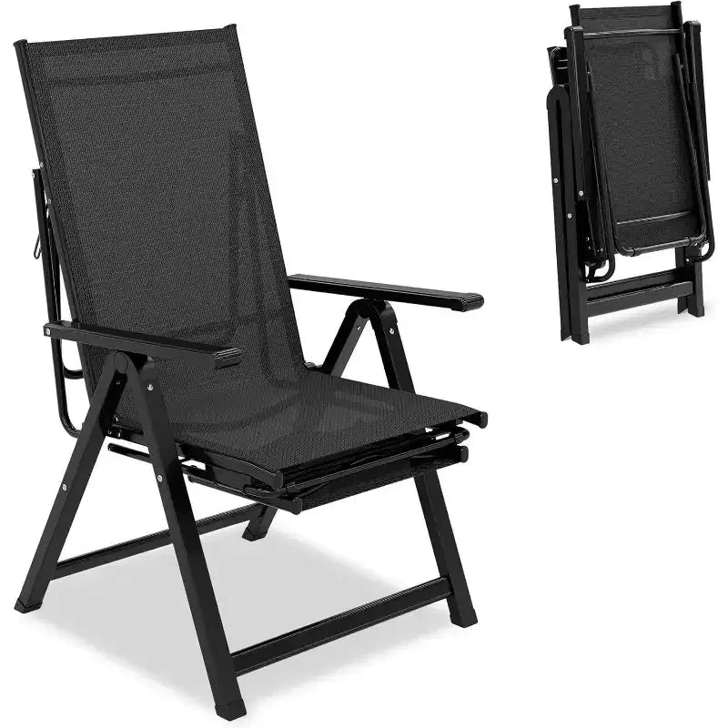Outdoor Patio Folding Chair with Armrests & Footrest, Adjustable 10-Position Reclining Lounge Chair, Portable for Garden, Camping