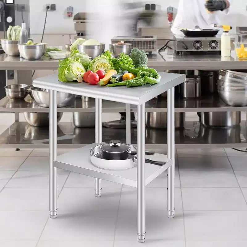 Table de travail en acier inoxydable avec roulettes, établi robuste et réglable pour cuisine, restaurant, garage