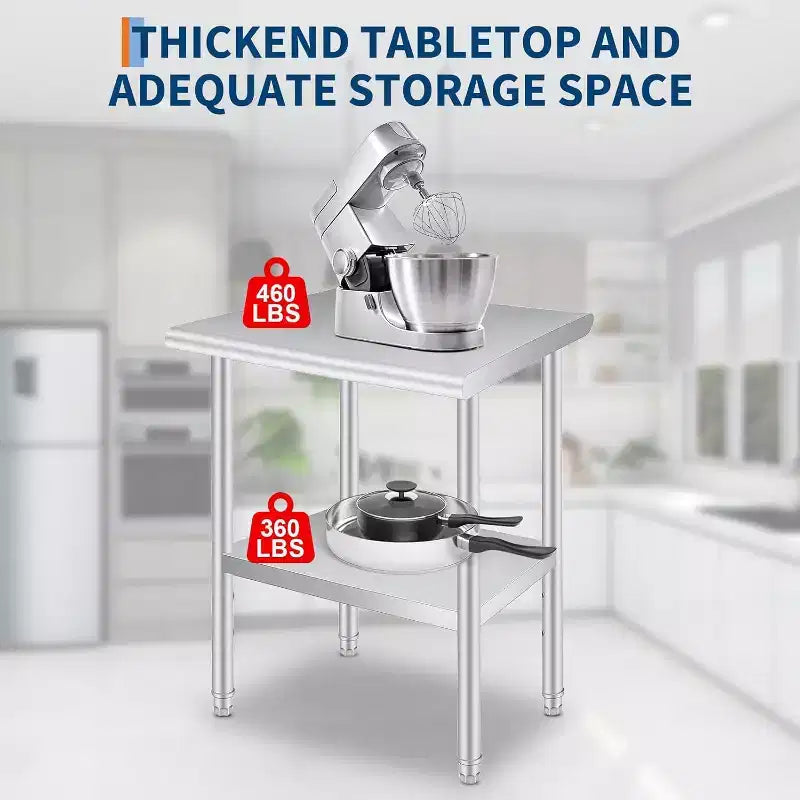 Table de travail en acier inoxydable avec roulettes, établi robuste et réglable pour cuisine, restaurant, garage