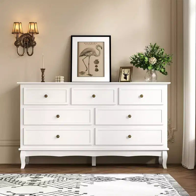 Commode moderne de 55 pouces pour chambre à coucher avec 7 tiroirs spacieux