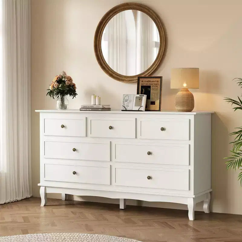 Commode moderne de 55 pouces pour chambre à coucher avec 7 tiroirs spacieux