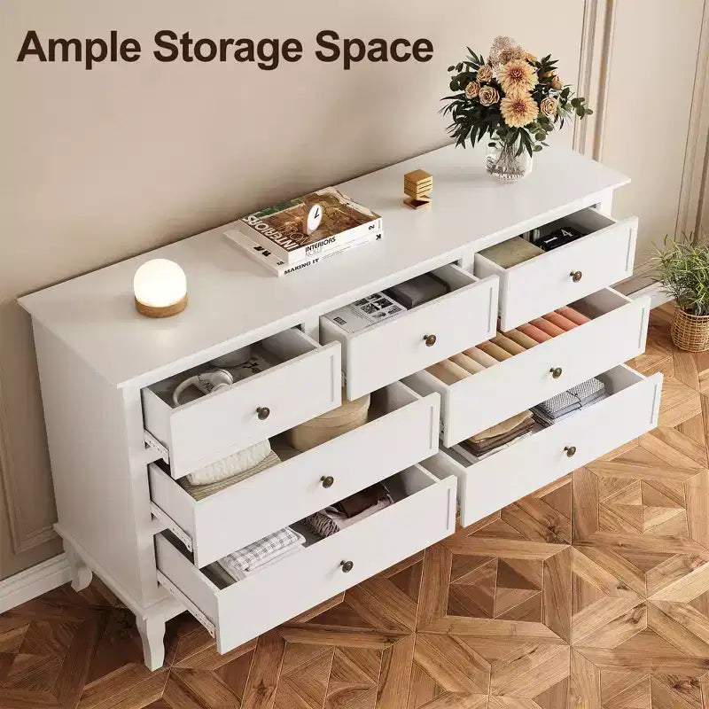 Commode moderne de 55 pouces pour chambre à coucher avec 7 tiroirs spacieux