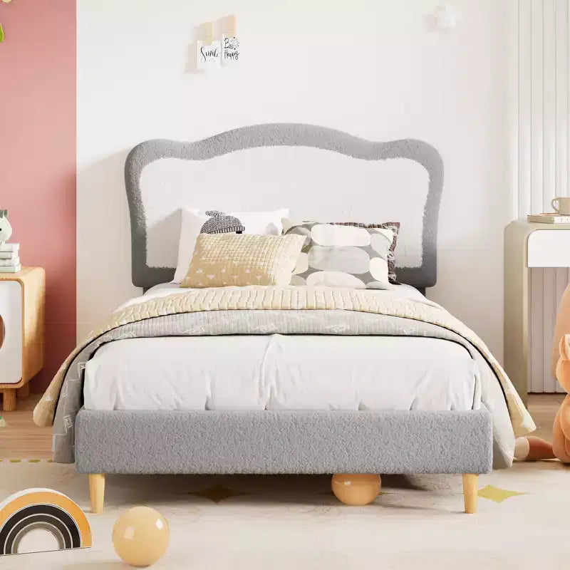 Lit en molleton, pieds en bois massif de 159 kg, lattes en MDF avec Velcro, sans bruit, assemblage sans outil pour enfants, gris