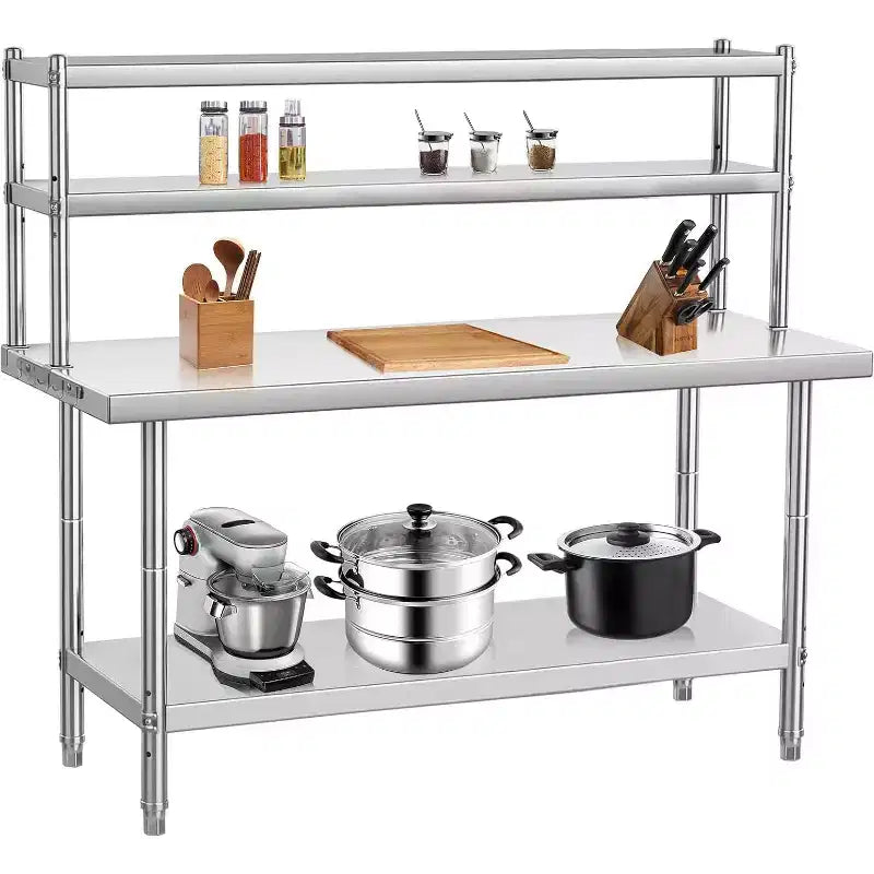 48 x 24-inch Stainless Steel Office Desk with Adjustable Shelves and Hooks, Suitable for Restaurants, Homes and Hotels, NSF Heavy-duty Table