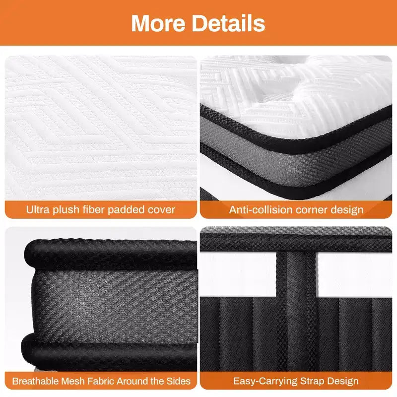 Matelas hybride en mousse à mémoire de forme gel de 35,5 cm en boîte, design rafraîchissant et respirant, soulagement de la pression zoné, sensation de fermeté moyenne