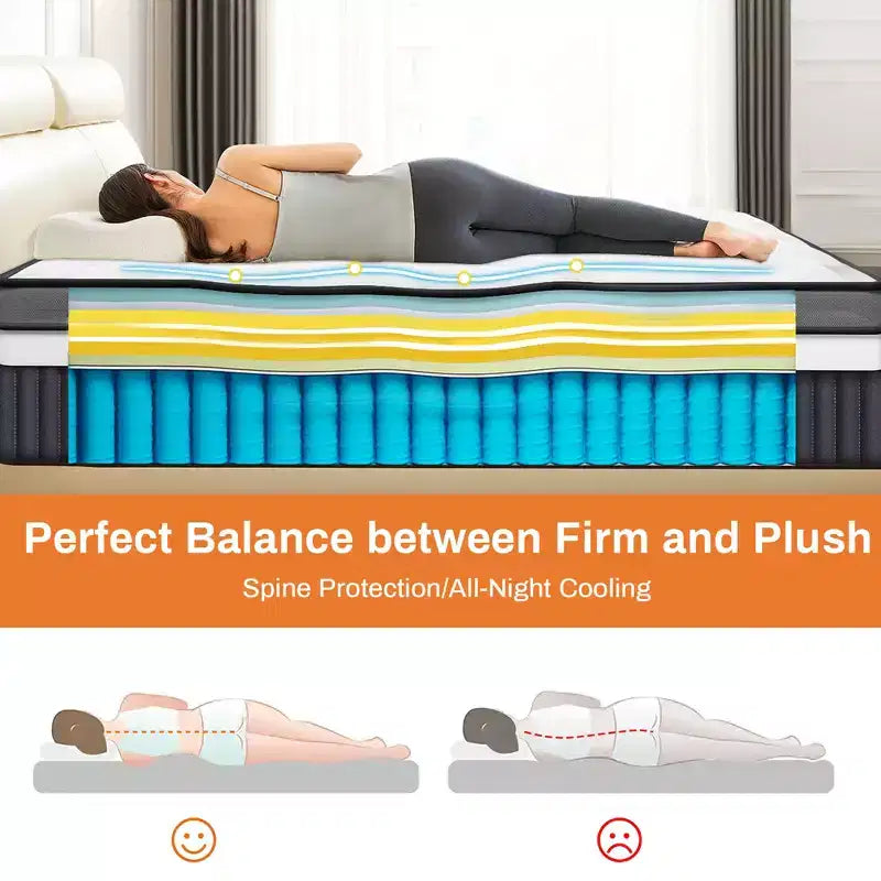 Matelas hybride en mousse à mémoire de forme gel de 35,5 cm en boîte, design rafraîchissant et respirant, soulagement de la pression zoné, sensation de fermeté moyenne