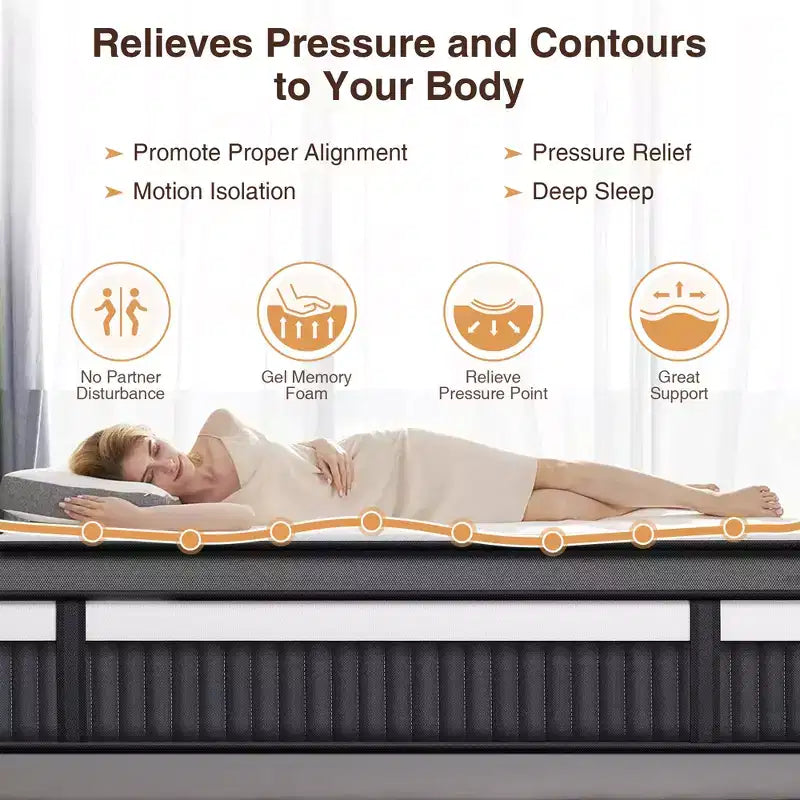 Matelas hybride en mousse à mémoire de forme gel de 35,5 cm en boîte, design rafraîchissant et respirant, soulagement de la pression zoné, sensation de fermeté moyenne
