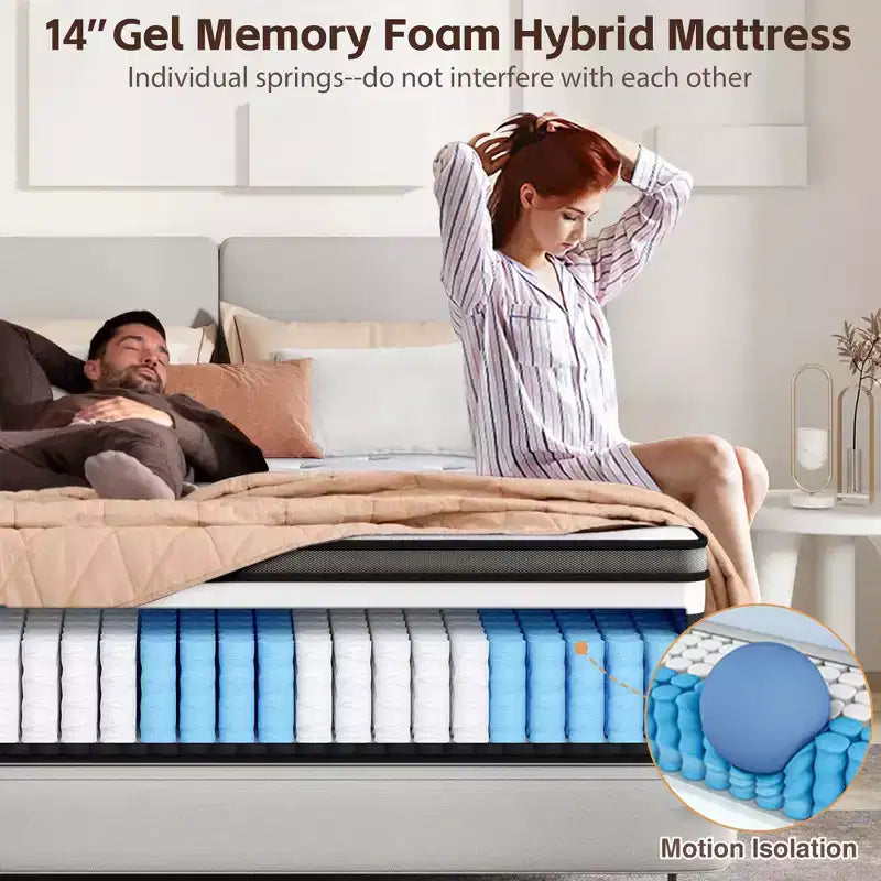Matelas hybride en mousse à mémoire de forme gel de 35,5 cm en boîte, design rafraîchissant et respirant, soulagement de la pression zoné, sensation de fermeté moyenne