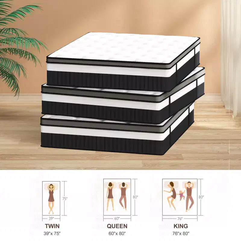 Matelas hybride en mousse à mémoire de forme gel de 35,5 cm en boîte, design rafraîchissant et respirant, soulagement de la pression zoné, sensation de fermeté moyenne