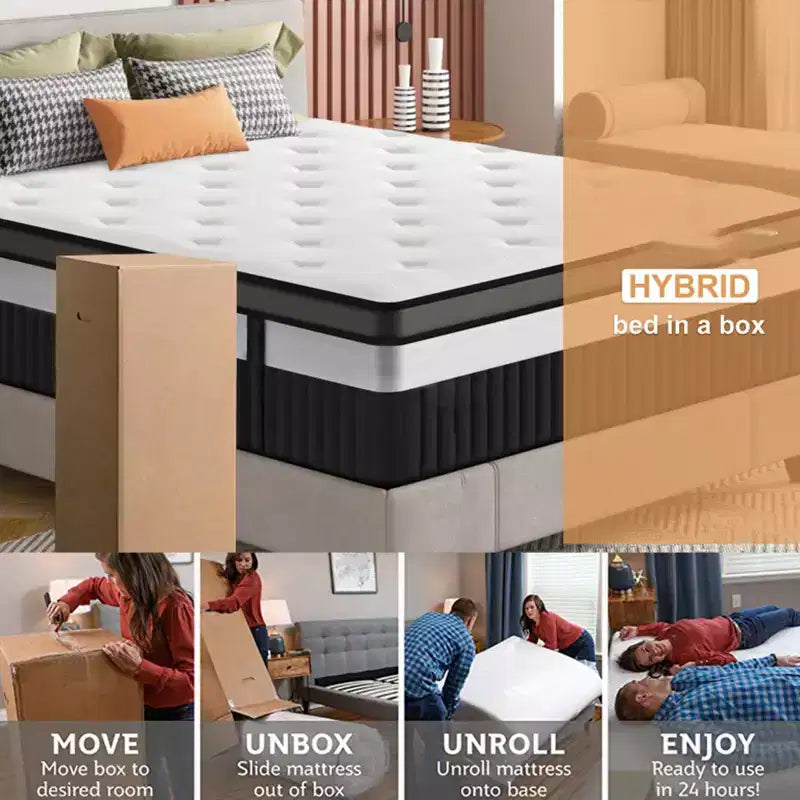 Matelas hybride en mousse à mémoire de forme gel de 35,5 cm en boîte, design rafraîchissant et respirant, soulagement de la pression zoné, sensation de fermeté moyenne