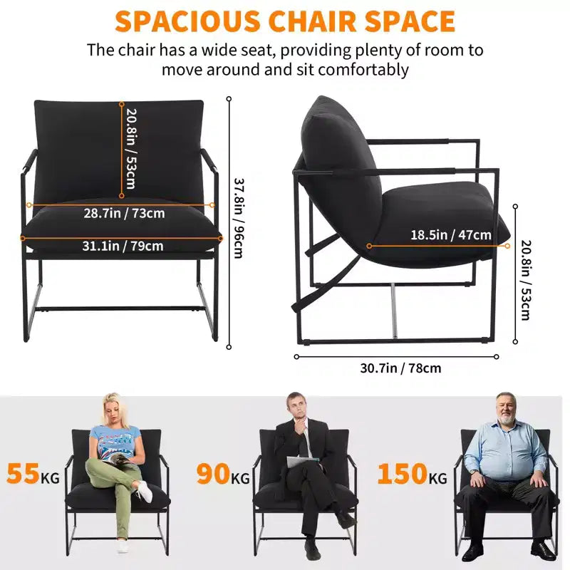 Fauteuil d'appoint suspendu avec cadre en métal, fauteuil de salon rembourré avec coussin en mousse