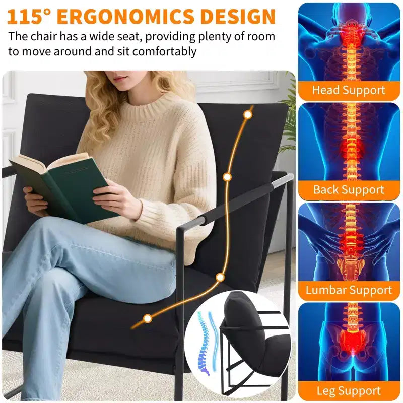 Fauteuil d'appoint suspendu avec cadre en métal, fauteuil de salon rembourré avec coussin en mousse