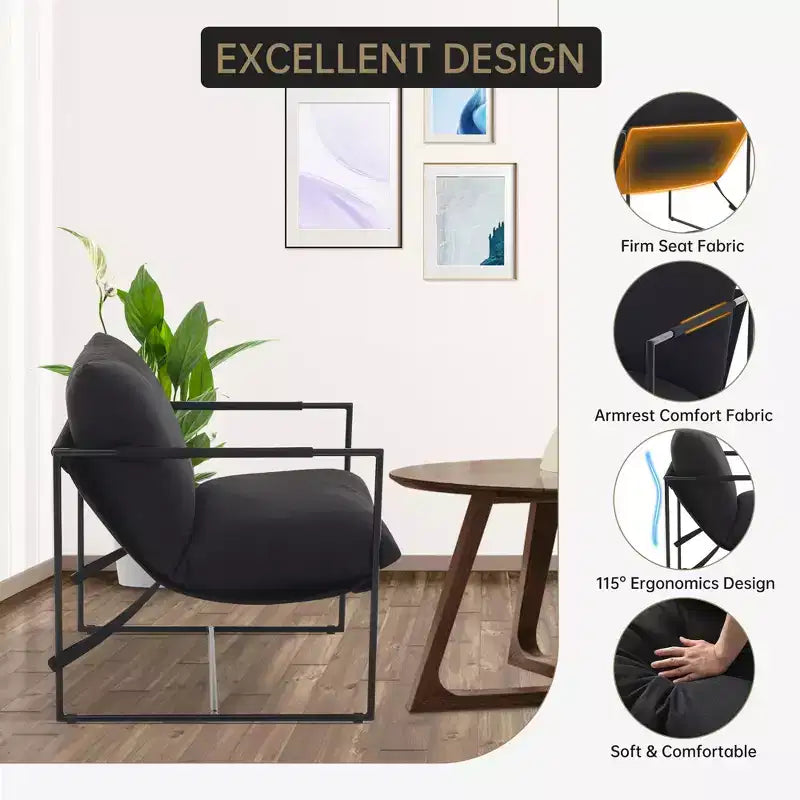Fauteuil d'appoint suspendu avec cadre en métal, fauteuil de salon rembourré avec coussin en mousse