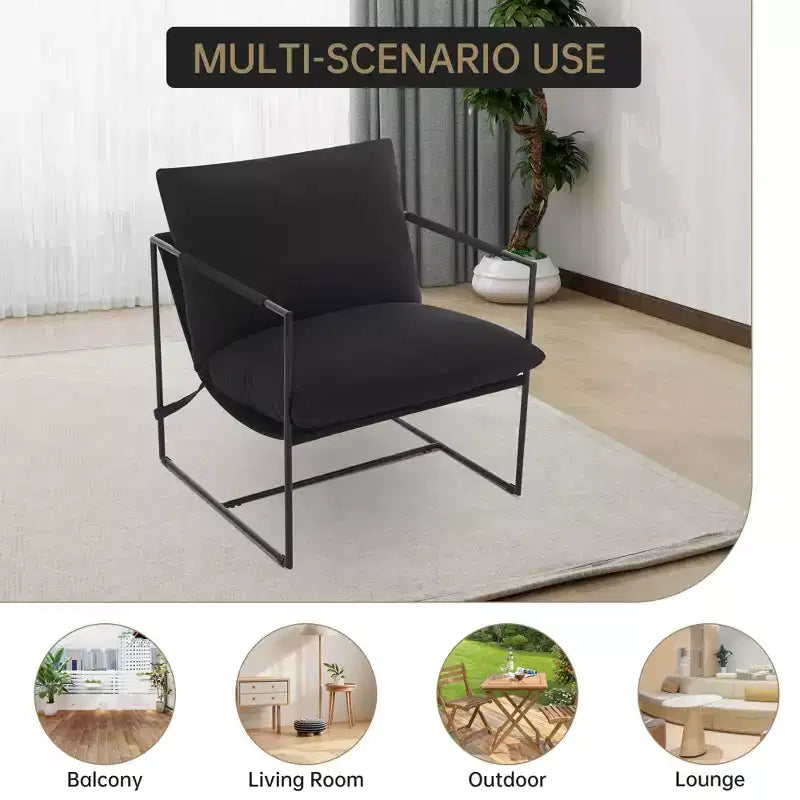 Fauteuil d'appoint suspendu avec cadre en métal, fauteuil de salon rembourré avec coussin en mousse