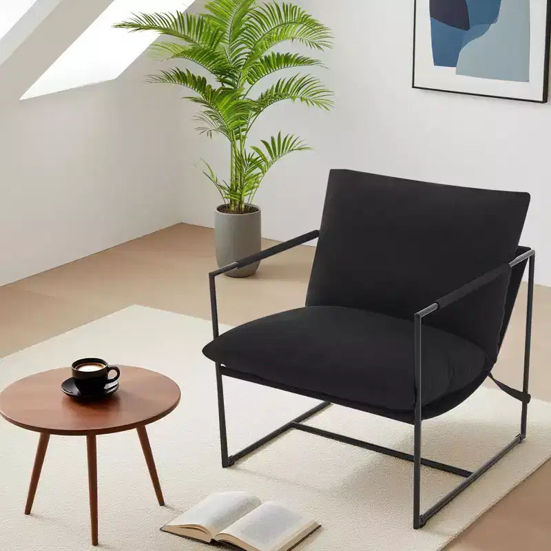 Fauteuil d'appoint suspendu avec cadre en métal, fauteuil de salon rembourré avec coussin en mousse