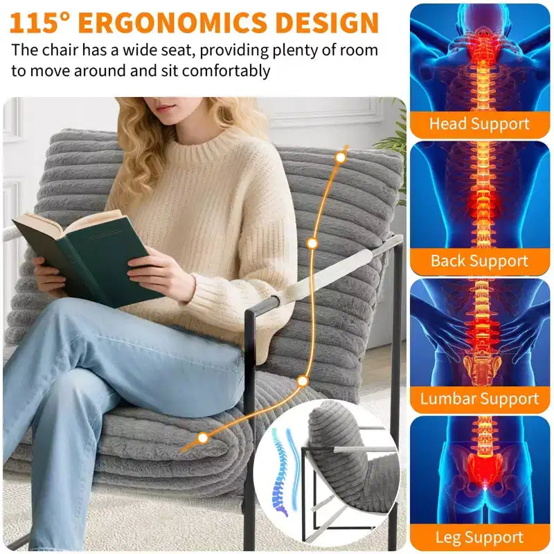 Fauteuil d'appoint suspendu avec cadre en métal, fauteuil de salon rembourré avec coussin en mousse