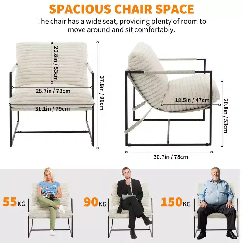 Fauteuil d'appoint suspendu avec cadre en métal, fauteuil de salon rembourré avec coussin en mousse
