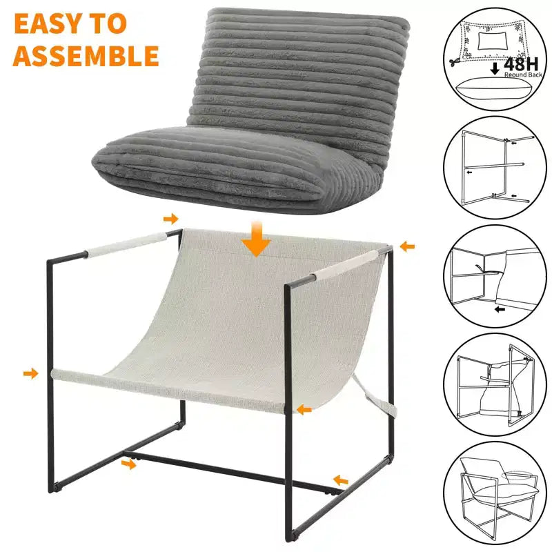 Fauteuil d'appoint suspendu avec cadre en métal, fauteuil de salon rembourré avec coussin en mousse