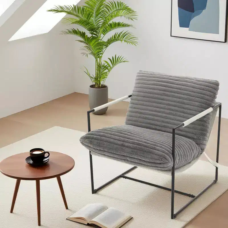 Fauteuil d'appoint suspendu avec cadre en métal, fauteuil de salon rembourré avec coussin en mousse