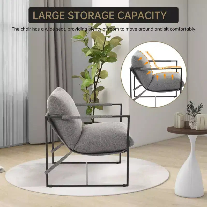 Fauteuil d'appoint suspendu avec cadre en métal, fauteuil de salon rembourré avec coussin en mousse