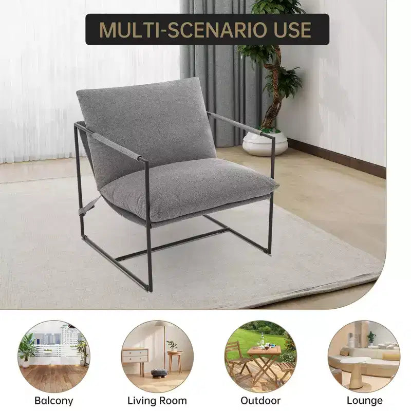 Fauteuil d'appoint suspendu avec cadre en métal, fauteuil de salon rembourré avec coussin en mousse