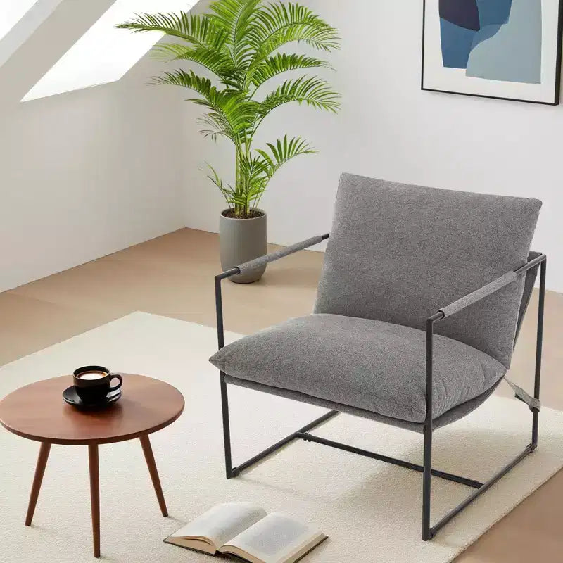 Fauteuil d'appoint suspendu avec cadre en métal, fauteuil de salon rembourré avec coussin en mousse