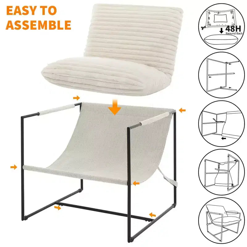Fauteuil d'appoint suspendu avec cadre en métal, fauteuil de salon rembourré avec coussin en mousse