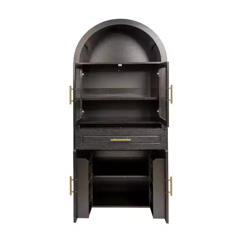 Armoire de cuisine autoportante de 71 po de hauteur avec porte en verre arqué, pour cuisine, salle à manger ou salon