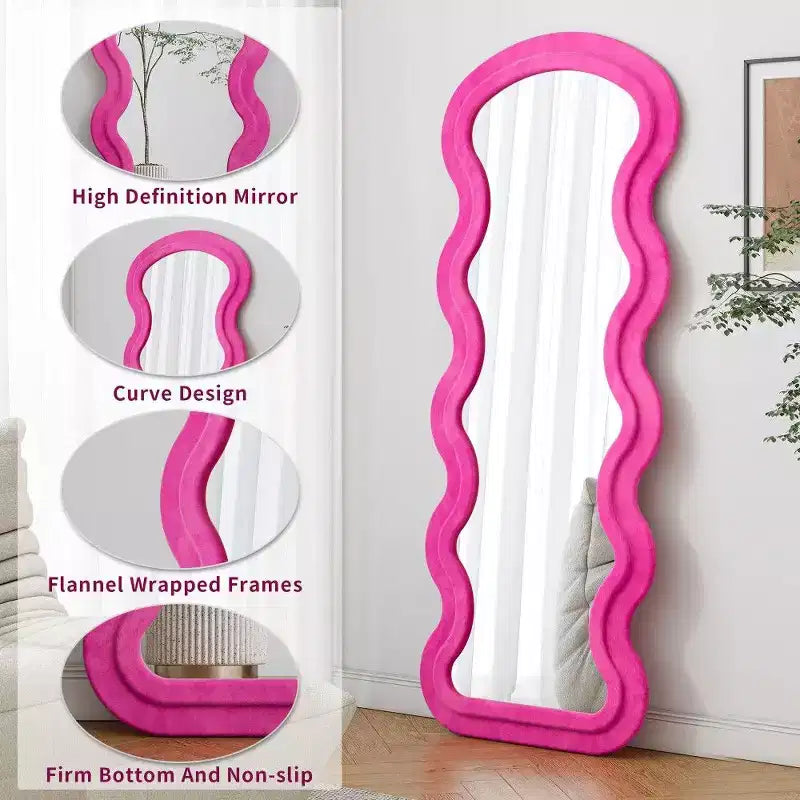Miroir sur pied moderne, Miroir de courtoisie en flanelle avec cadre en bois