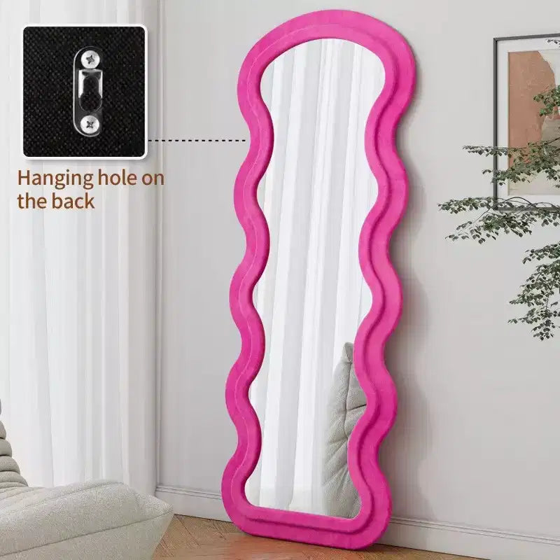 Miroir sur pied moderne, Miroir de courtoisie en flanelle avec cadre en bois
