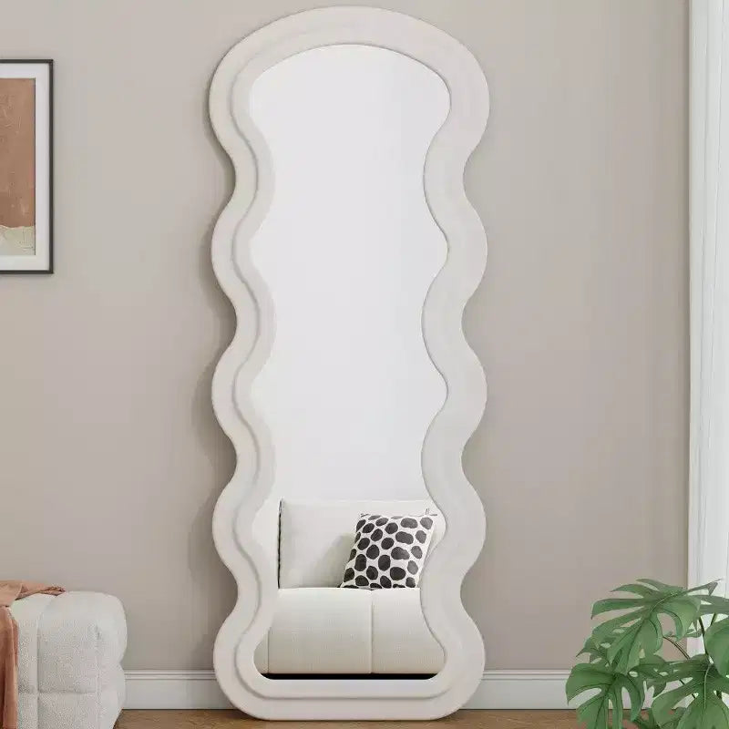Miroir sur pied moderne, Miroir de courtoisie en flanelle avec cadre en bois