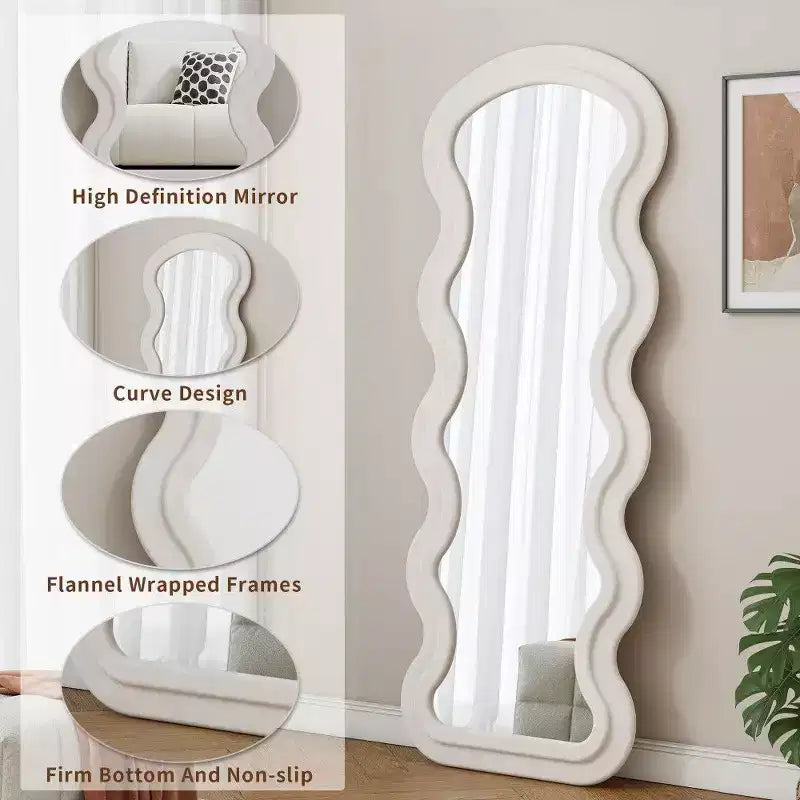 Miroir sur pied moderne, Miroir de courtoisie en flanelle avec cadre en bois