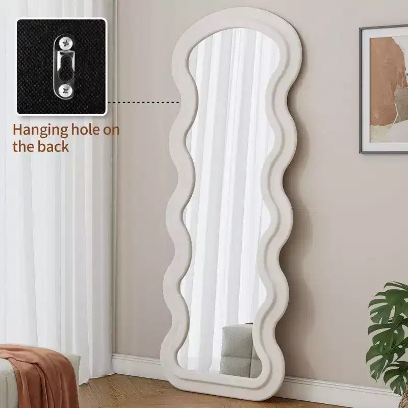 Miroir sur pied moderne, Miroir de courtoisie en flanelle avec cadre en bois