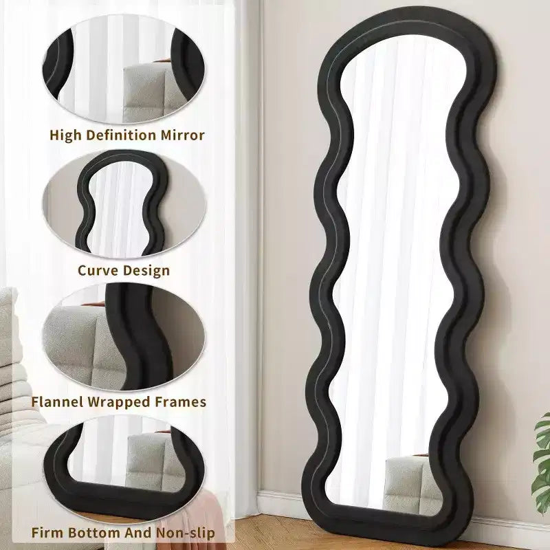 Miroir sur pied moderne, Miroir de courtoisie en flanelle avec cadre en bois