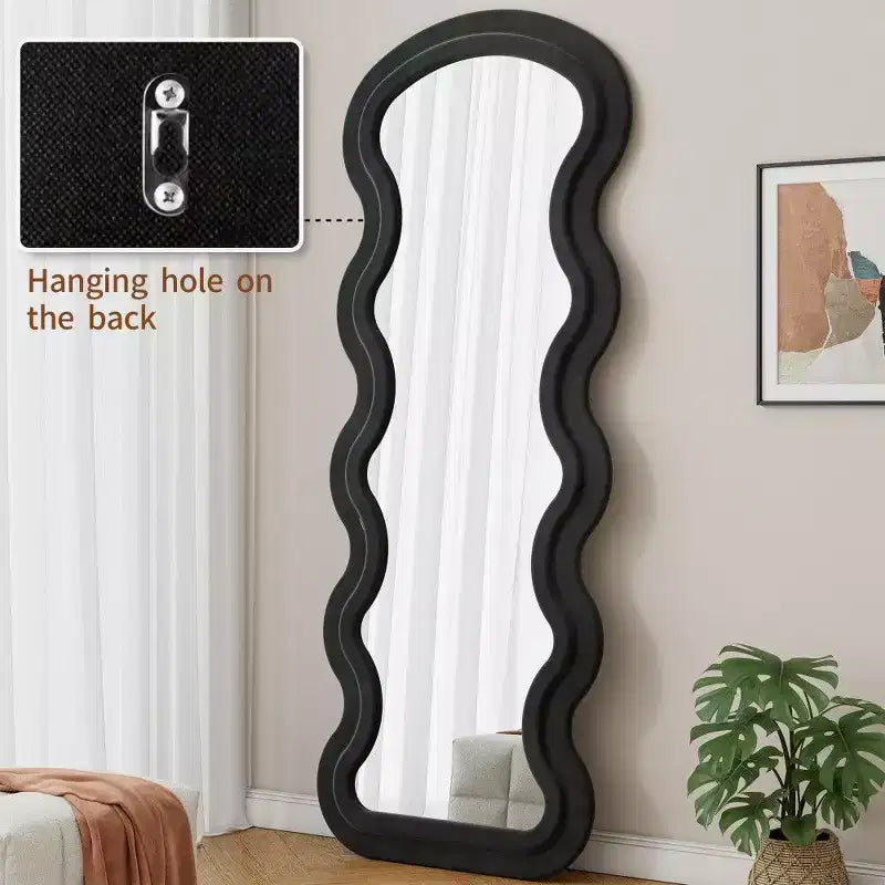 Miroir sur pied moderne, Miroir de courtoisie en flanelle avec cadre en bois