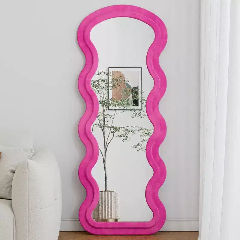Miroir sur pied moderne, Miroir de courtoisie en flanelle avec cadre en bois