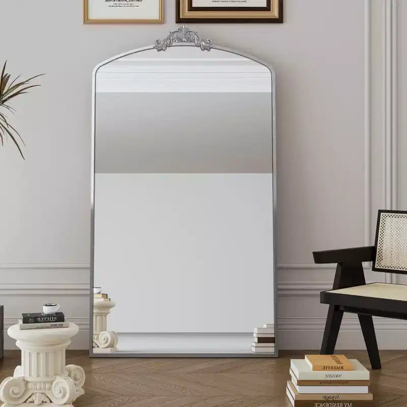 Miroir arqué 66x36 pleine longueur avec cadre métallique – Grand miroir à poser pour chambre et salon