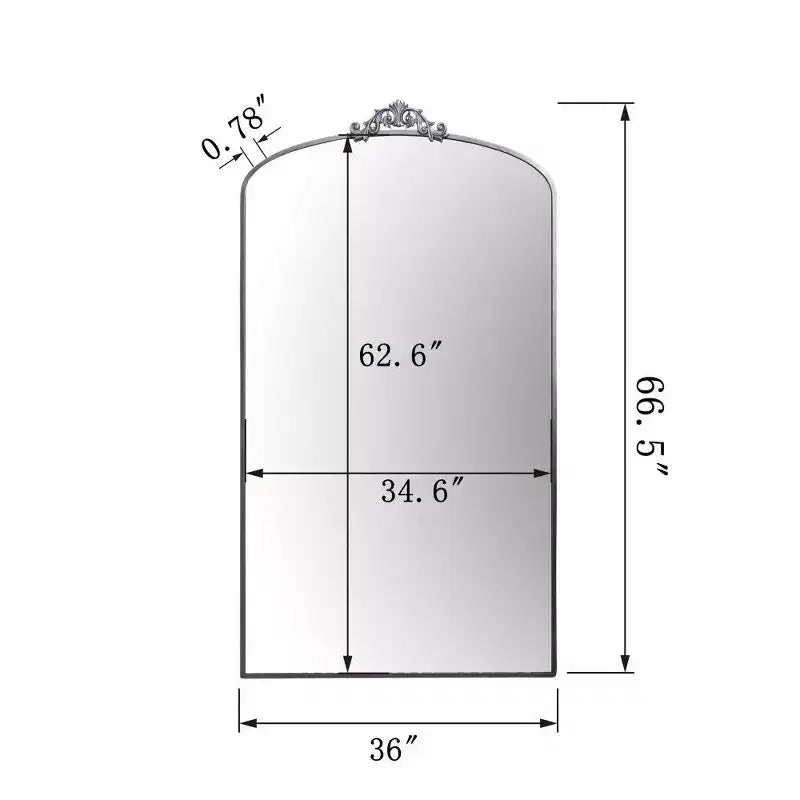 Miroir arqué 66x36 pleine longueur avec cadre métallique – Grand miroir à poser pour chambre et salon