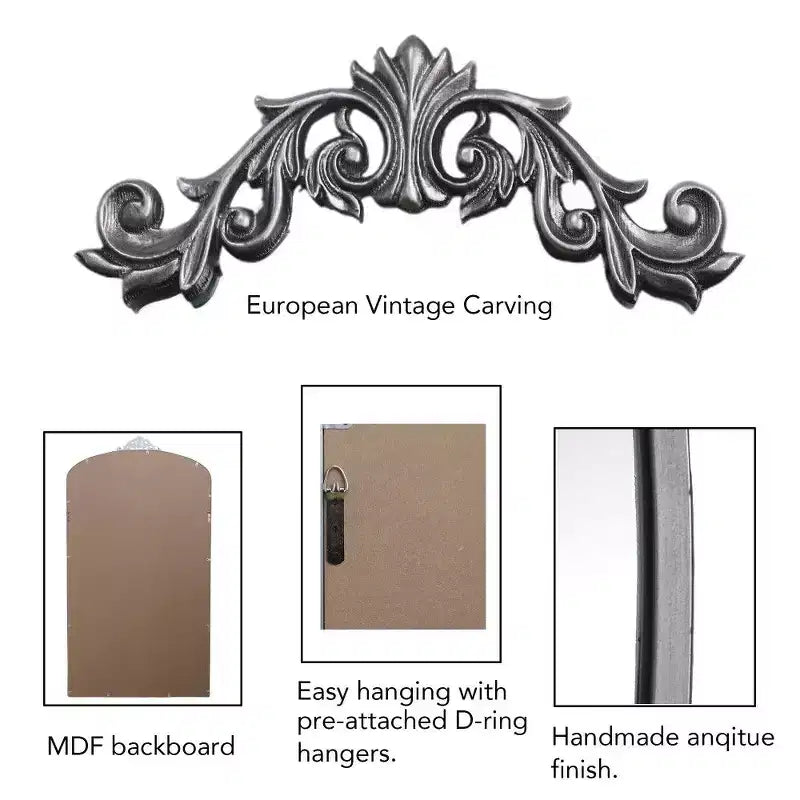 Miroir arqué 66x36 pleine longueur avec cadre métallique – Grand miroir à poser pour chambre et salon