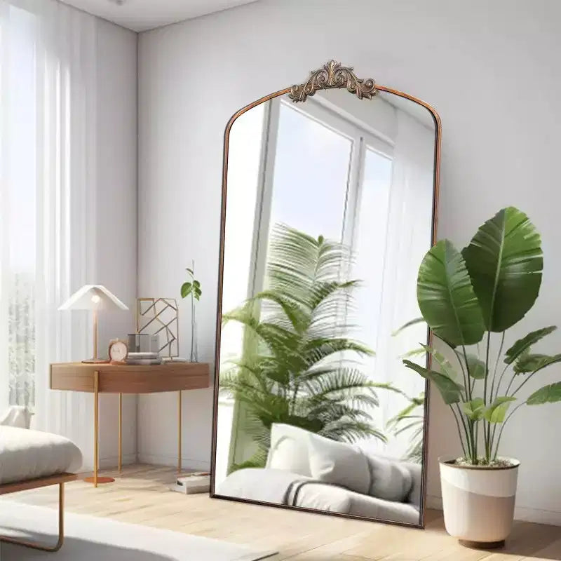 Miroir arqué 66x36 pleine longueur avec cadre métallique – Grand miroir à poser pour chambre et salon