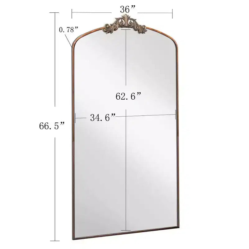Miroir arqué 66x36 pleine longueur avec cadre métallique – Grand miroir à poser pour chambre et salon