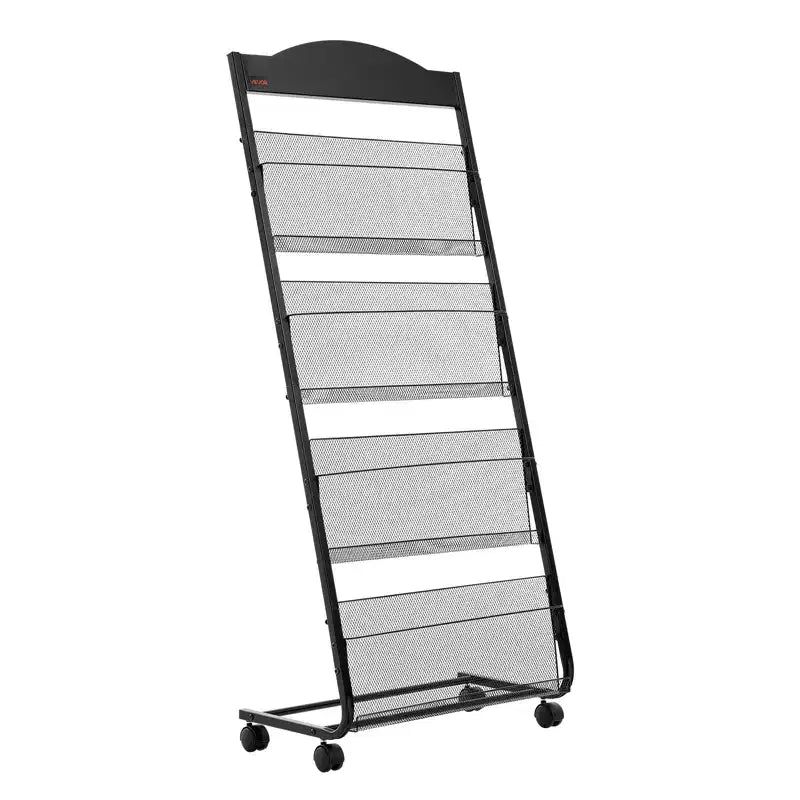 VEVOR Brochure Display Rack, 4-Tier Magazine Literature Display Stand with Wheels, Movable Floor Standing Magazine Rack, Black