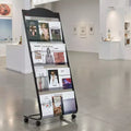 Présentoir à brochures, présentoir à magazines à 4 niveaux avec roulettes, porte-revues mobile sur pied, noir