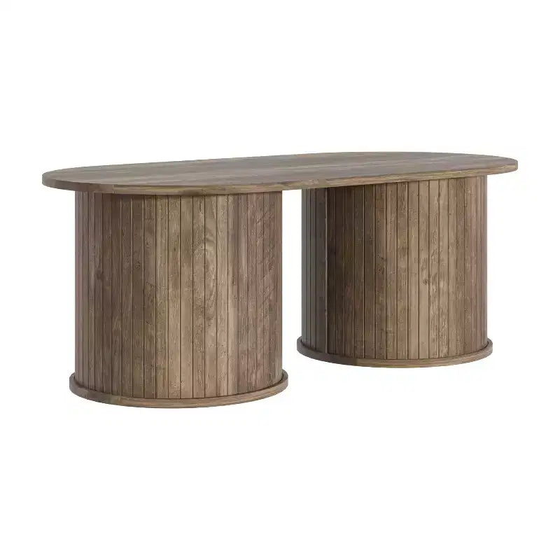 Table basse oblongue cannelée avec base ronde 39,2"L x 19,5"P x 14,9"H