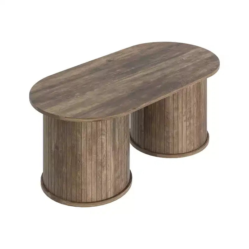 Table basse oblongue cannelée avec base ronde 39,2"L x 19,5"P x 14,9"H