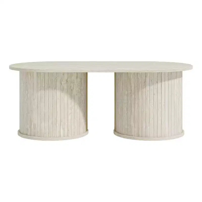 Table basse oblongue cannelée avec base ronde 39,2"L x 19,5"P x 14,9"H
