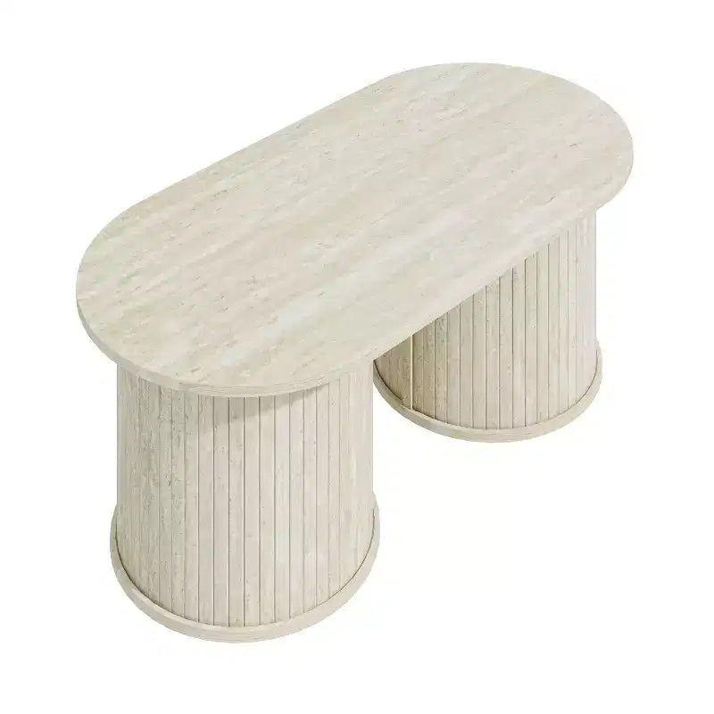 Table basse oblongue cannelée avec base ronde 39,2"L x 19,5"P x 14,9"H