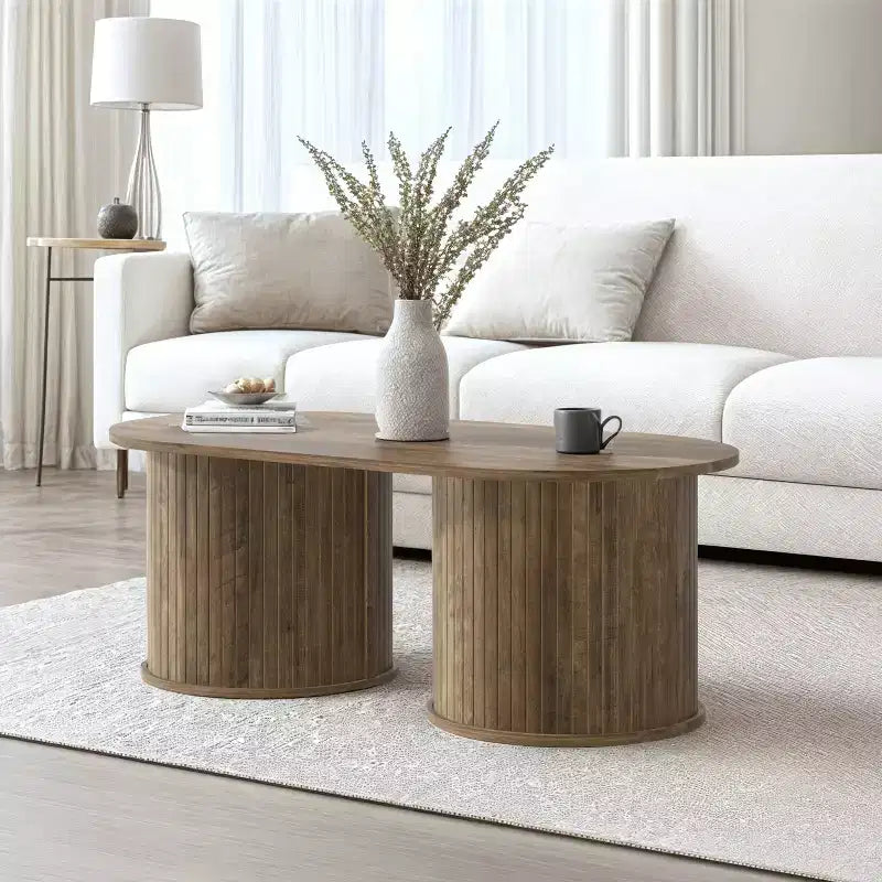 Galano Fluted Oblong Coffee Table with Round Base 39.2 W  19.5 D  14.9 H