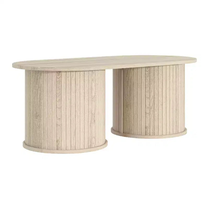 Table basse oblongue cannelée avec base ronde 39,2"L x 19,5"P x 14,9"H